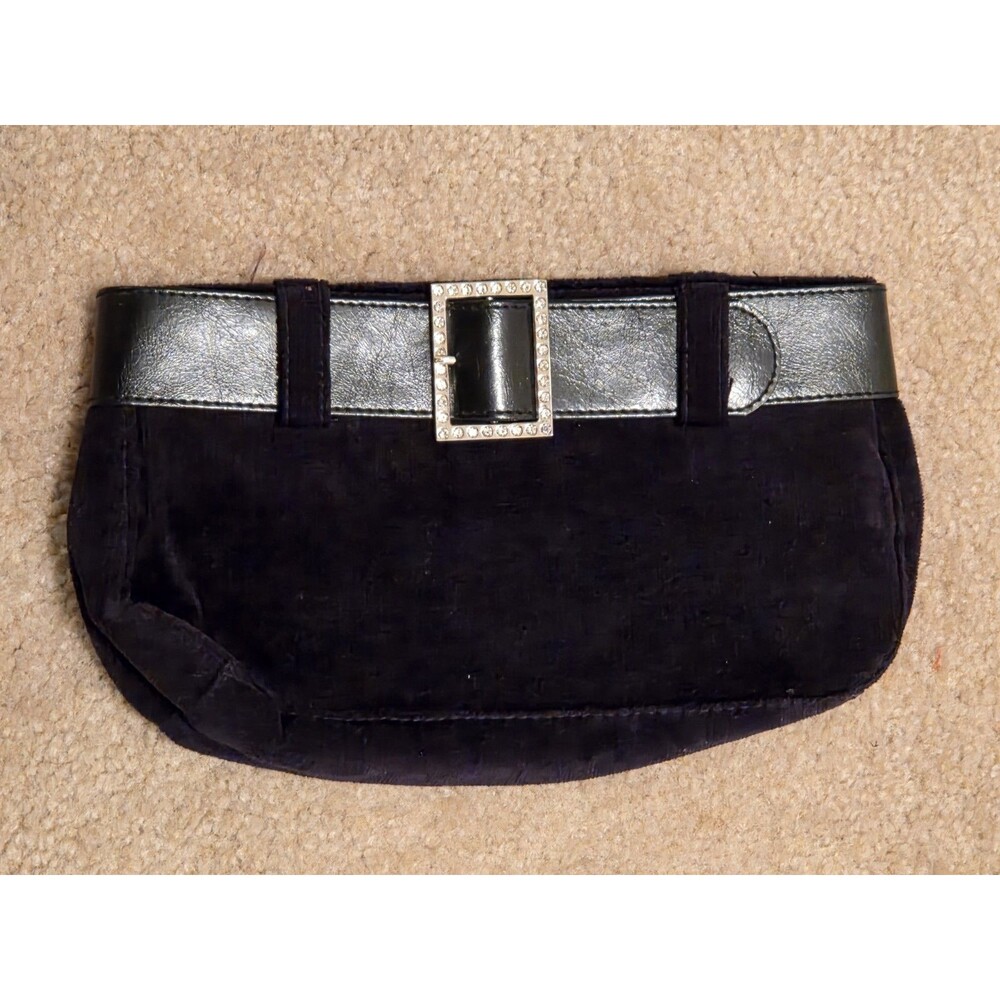 Vintage Victoria's Secret black velvet clutch, belt w/ Rhinestone Buckle
